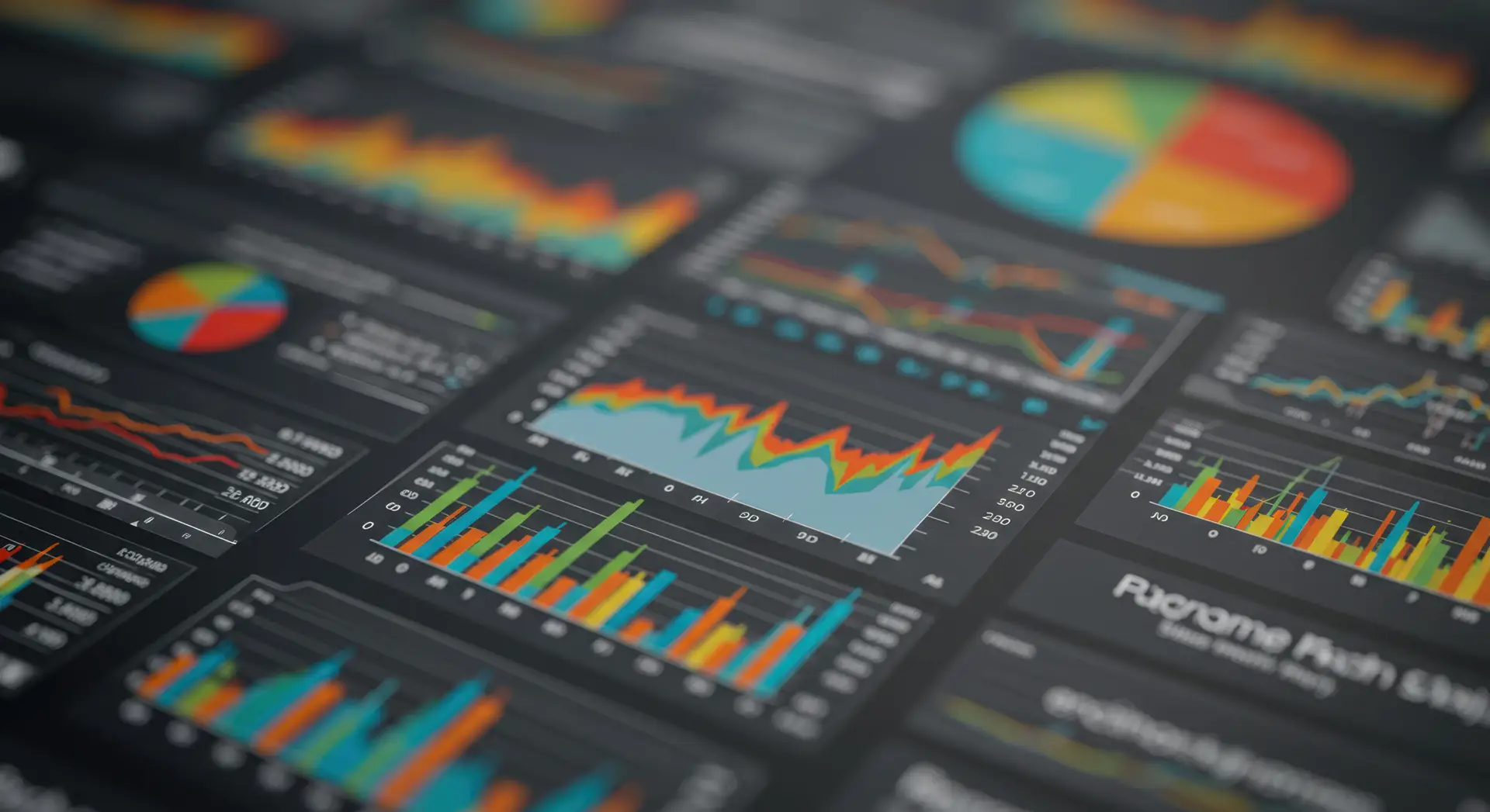 Infographic background showing different charts and diagrams, ideal for business presentations or data analysis reports on the dark mode user interface.