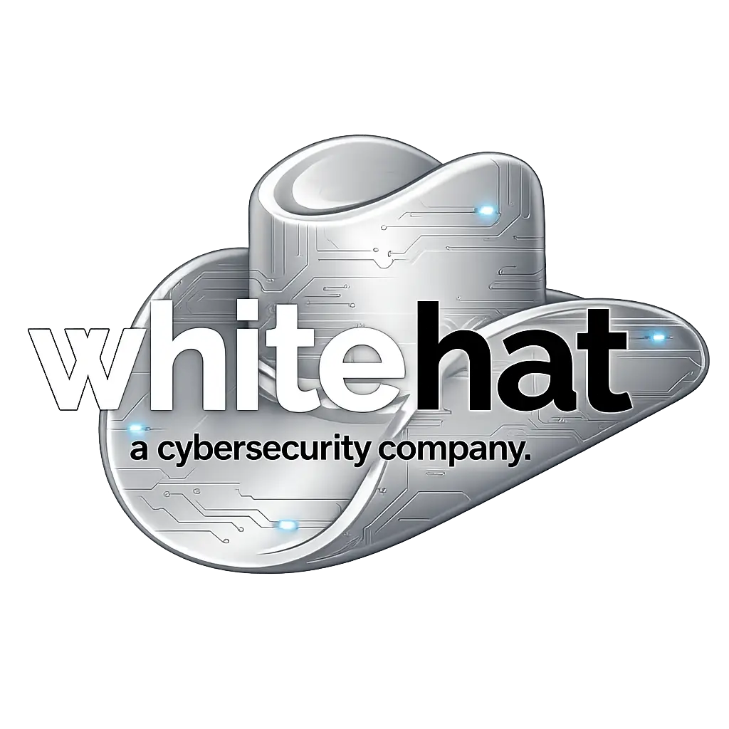 WhiteHat cybersecurity company logo with bold 'whitehat' text over a silver circuit-background cloud shape.